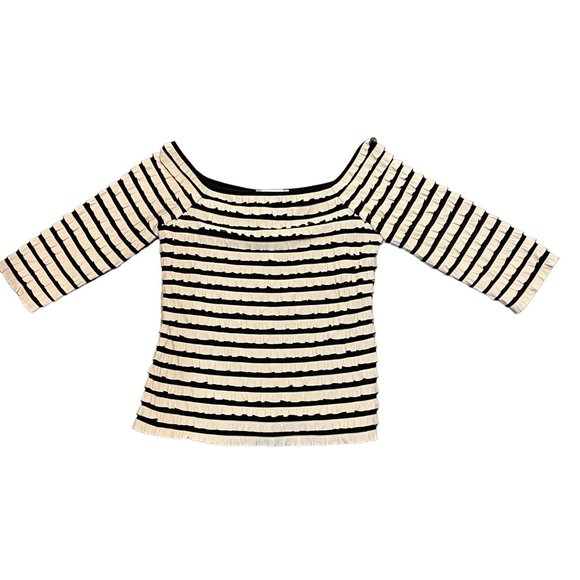 Joseph Ribkoff Cream Striped Ruffle Off The Shoulder Top 8 - Picture 5 of 6